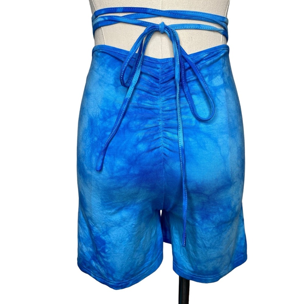 I Am Gia Halo Shorts Tie Waist Summer Festival Blue Tie Dye size Small - Picture 3 of 4